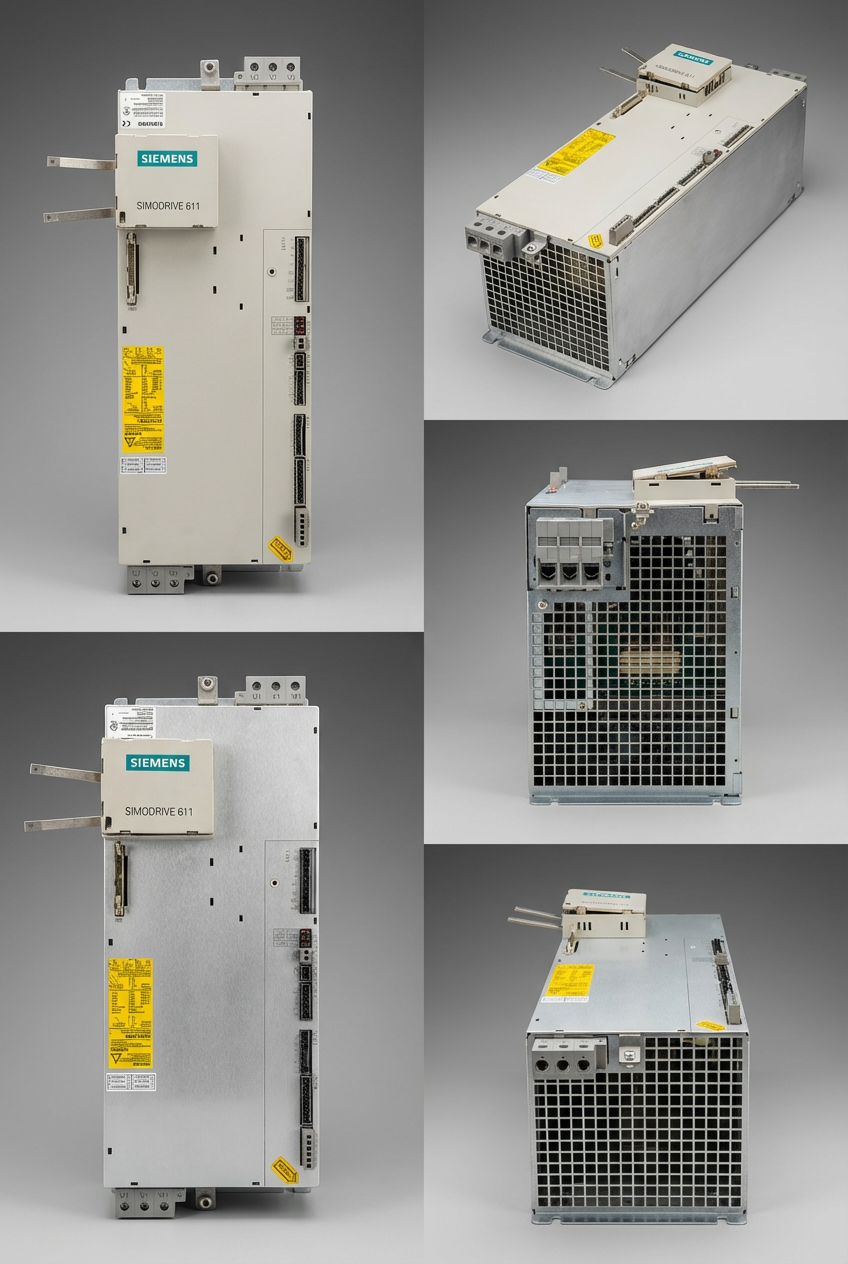Siemens SIMODRIVE 611 serisine ait bir E/R-Modul (Infeed/Regenerative Feedback Module) yani Güç Kaynağı ve Geri Besleme Ünitesidir.
