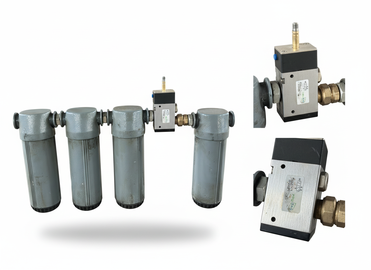 Pnömatik Filtre Grubu ve Selenoid Valf Kontrol Bloğu.