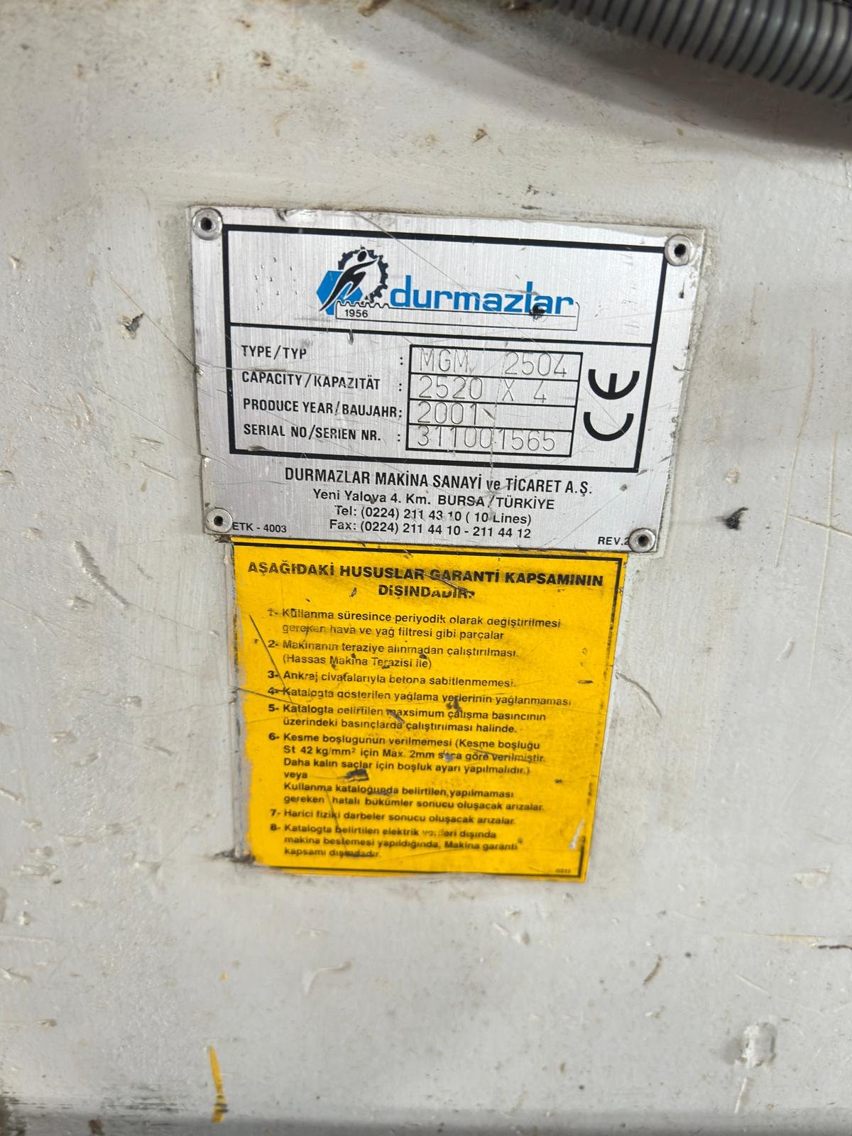 Durmazlar 2500x4 mm Giyotin Makas - MGM 2504 (2001 Model) - Görsel 2